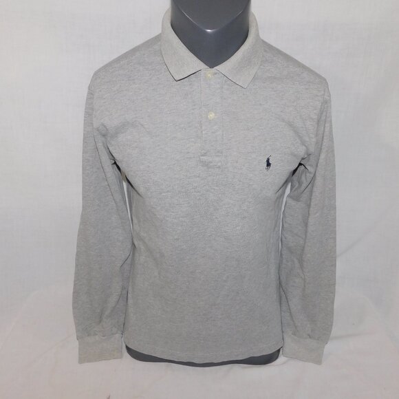 Polo Ralph Lauren Mens S Gray Blue Pony Long Sleeve Polo Shirt - Picture 1 of 8